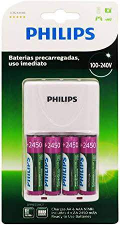 Carregador de Pilhas + 4 pilhas AA Recarregavel Philips