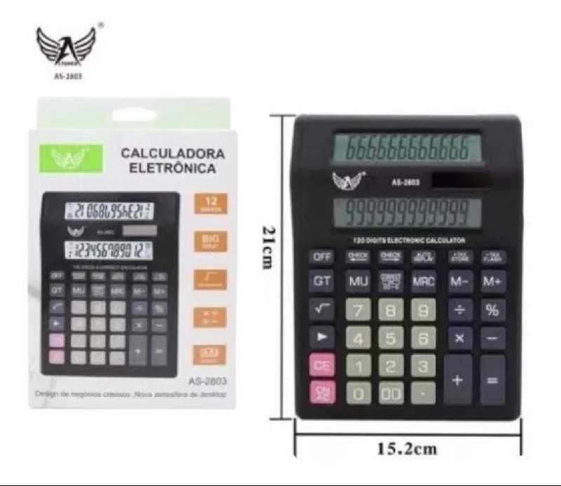 Calculadora grande 12 digitos visor duplo