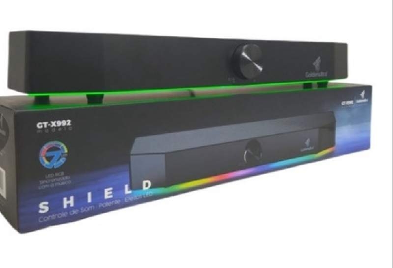 Caixa de Som SoundBar Shield GT-X992 Goldenutra Led c cabo P2 Usb