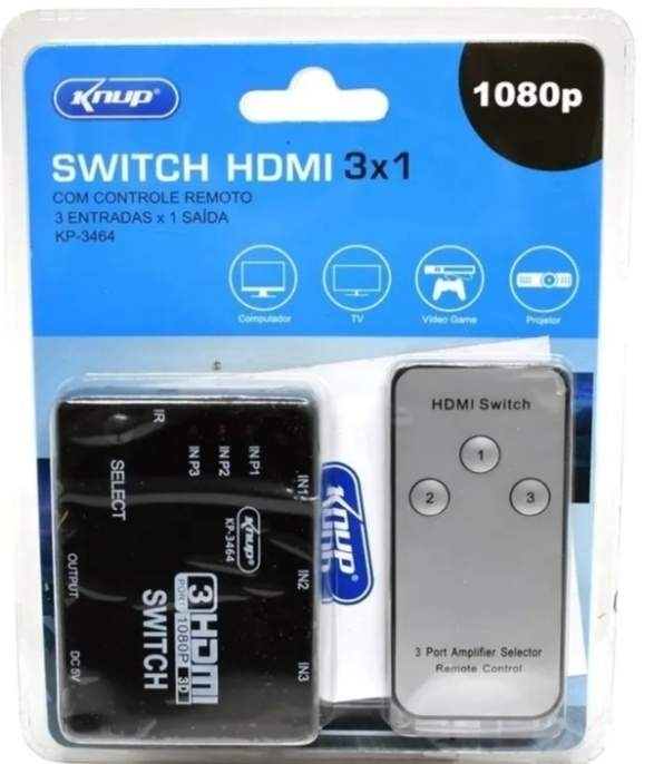 Switch HDMI HD 4k c/Controle Knup