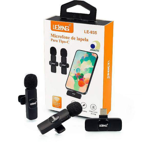 Microfone de Lapela Sem Fio p/ Android Tipo C (kit c/2)